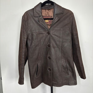 Vintage German Real Leather‎ Echtes Leder Women’s Jacket Brown Sz L Waxed